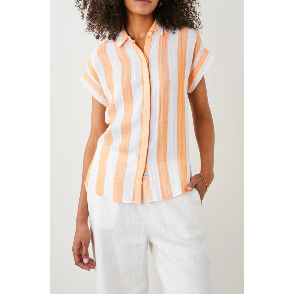 RAILS Jamie Ortona Stripe Gauzy Organic Cotton Shirt Boxy Eco Collection Small
